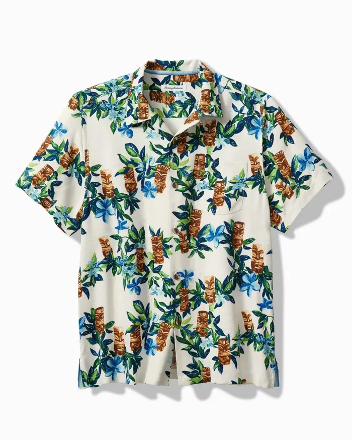 Tommy Bahama Tiki Tumble Silk Camp Shirt Continental Men Shirts