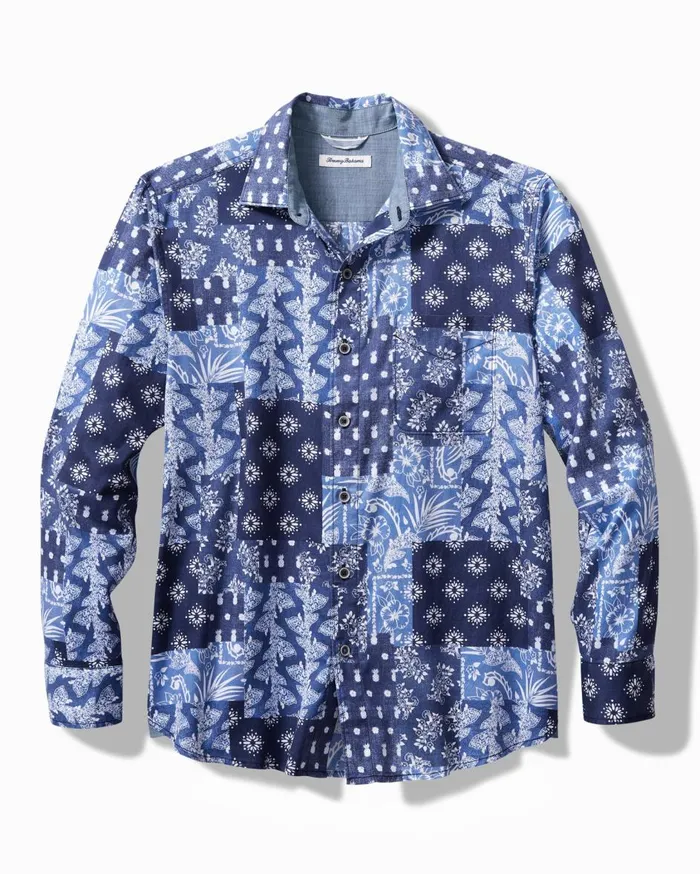 Tommy Bahama Tortola Bandana Blues LongSleeve Shirt Blue Jean Men Shirts