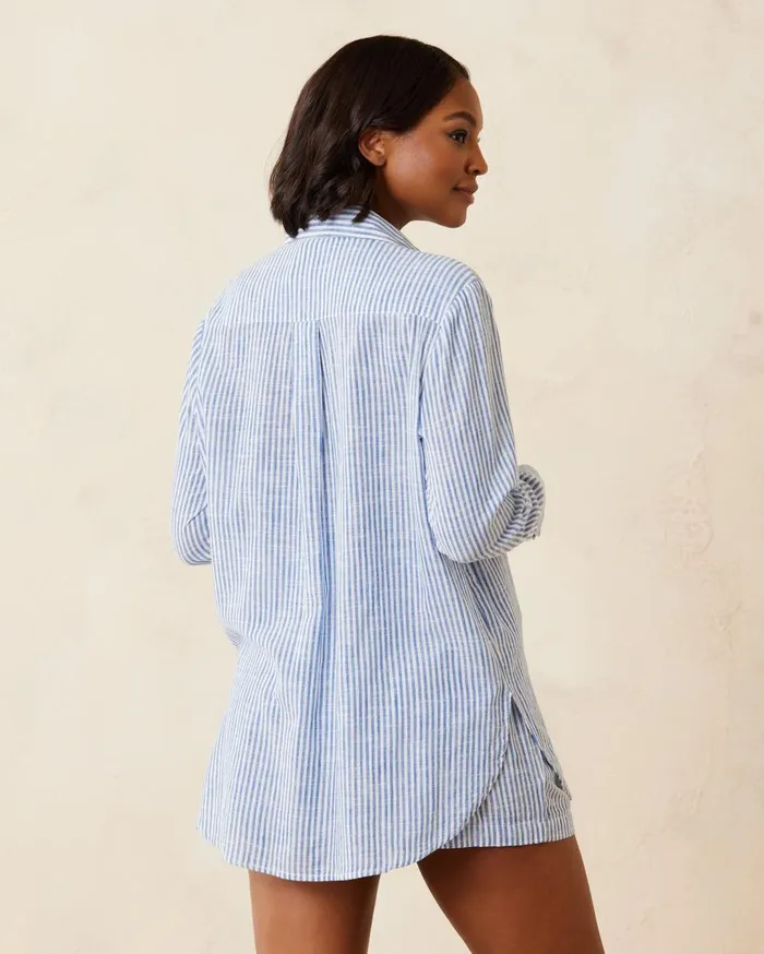 Tommy Bahama Tropical Oasis Boyfriend Beach Shirt White Women Coverups