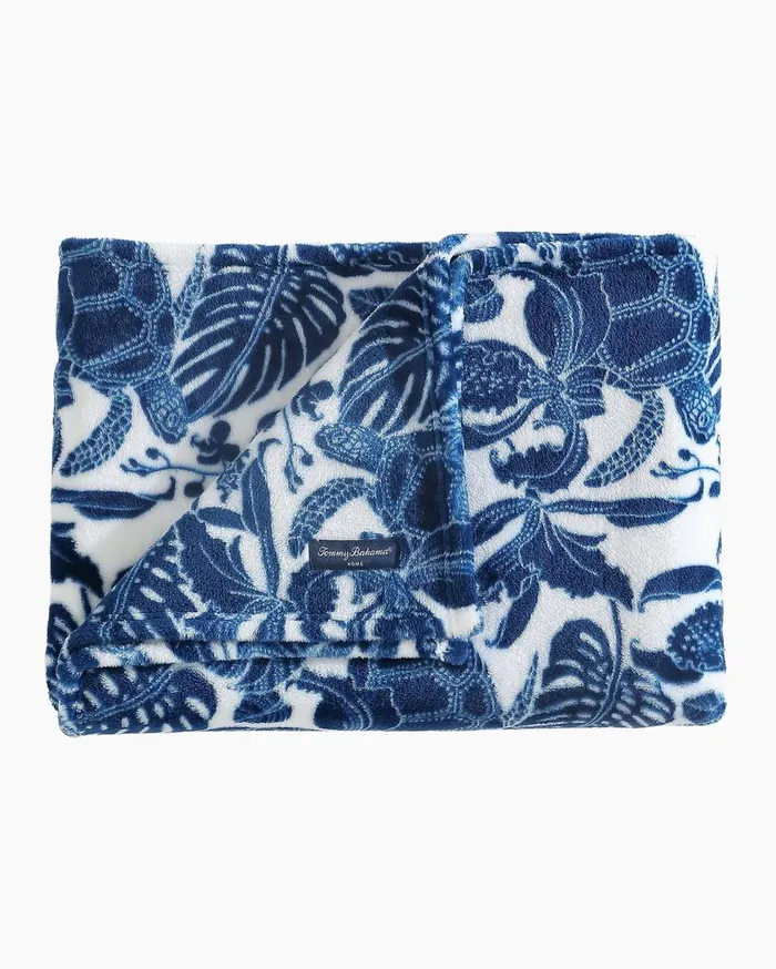 Tommy Bahama Turtle Bay Reversible Fleece Throw Deep Blue Beach and Home Bedding Tommy Bahama Turtle Bay Reversible Fleece Throw Deep Blue Beach and Home Bedding