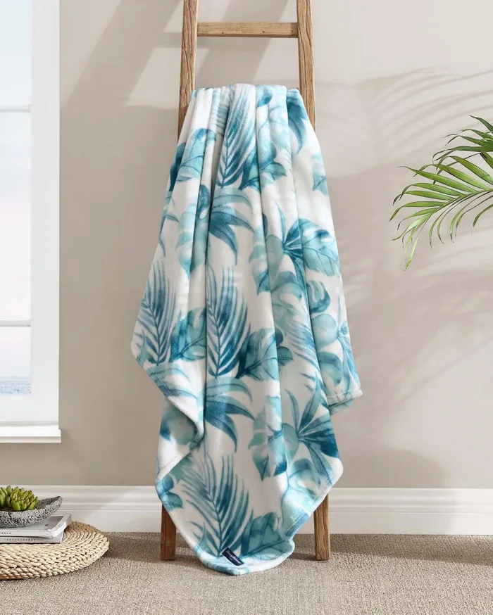 Tommy Bahama Waimea Bay Reversible Fleece Throw Aqua Beach and Home Bedding