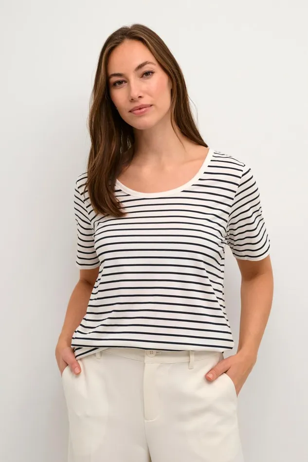 Tops and TShirts Women CULTURE CUdeia Tshirt Whitesalute Stripe