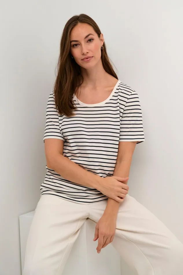 Tops and TShirts Women CULTURE CUdeia Tshirt Whitesalute Stripe