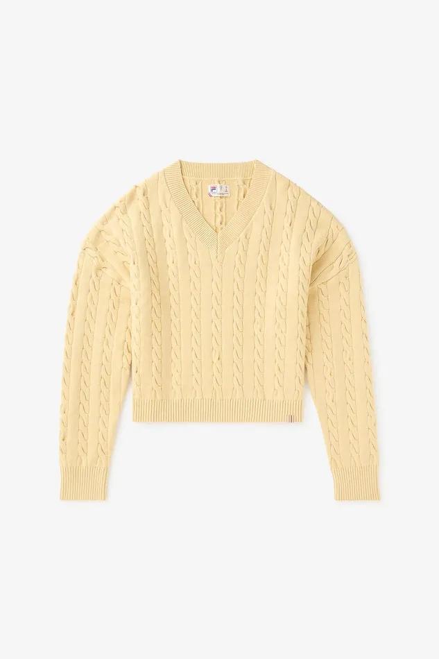 Tops and TShirts Women Fila Baseline Chunky VNeck Sweater 200 Soy Bean