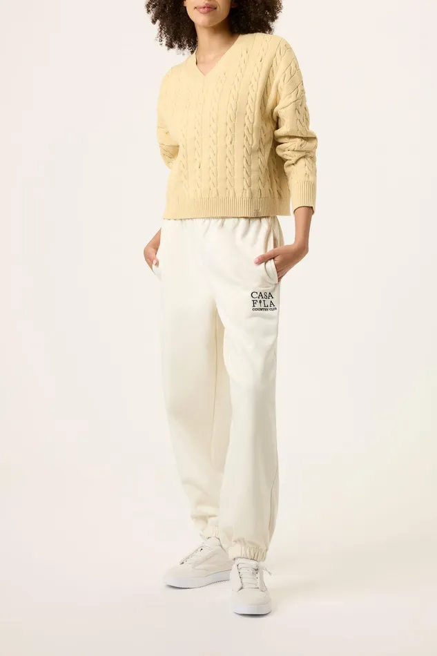 Tops and TShirts Women Fila Baseline Chunky VNeck Sweater 200 Soy Bean Tops and TShirts Women Fila Baseline Chunky VNeck Sweater 200 Soy Bean