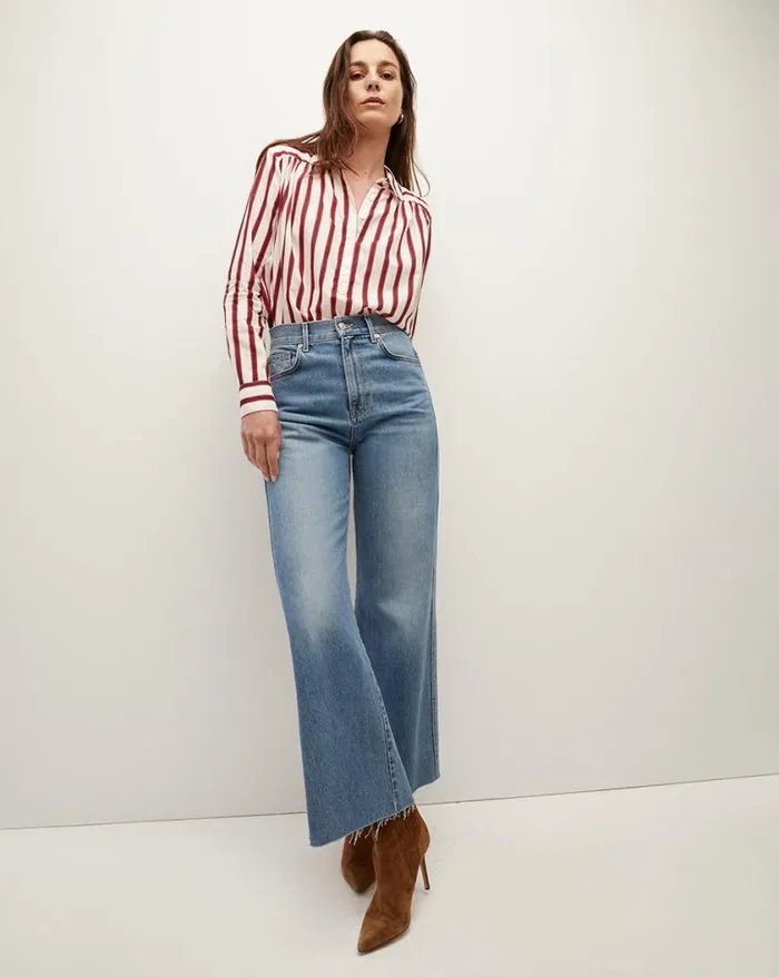 Tops and Tees Shop Veronica Beard Cambrie ButtonDown Striped Shirt Offwhitemaroon