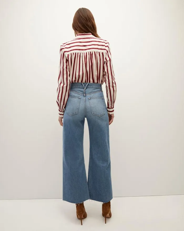 Tops and Tees Shop Veronica Beard Cambrie ButtonDown Striped Shirt Offwhitemaroon