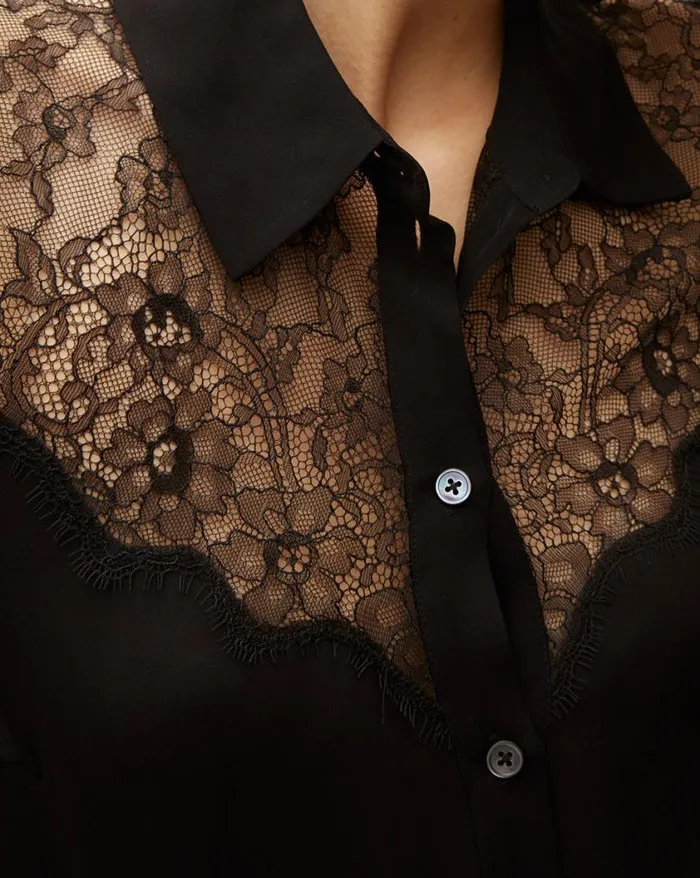 Tops and Tees Shop Veronica Beard Greer Lace ButtonDown Top Black