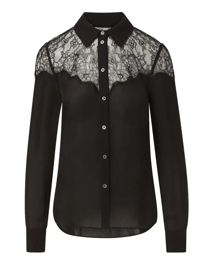 Tops and Tees Shop Veronica Beard Greer Lace ButtonDown Top Black