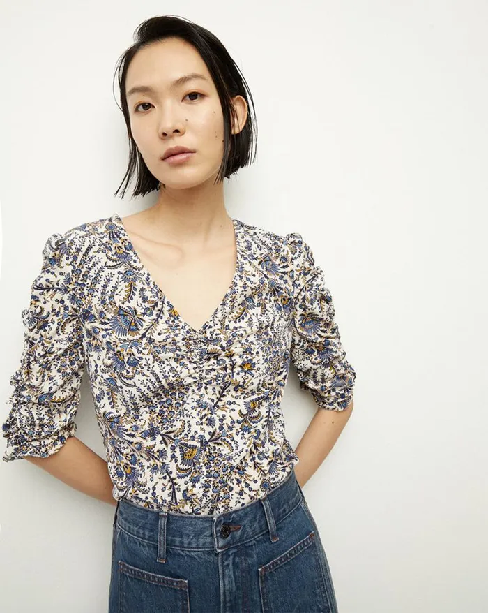 Tops and Tees Shop Veronica Beard Henrieta Floral Top Ecru Multi
