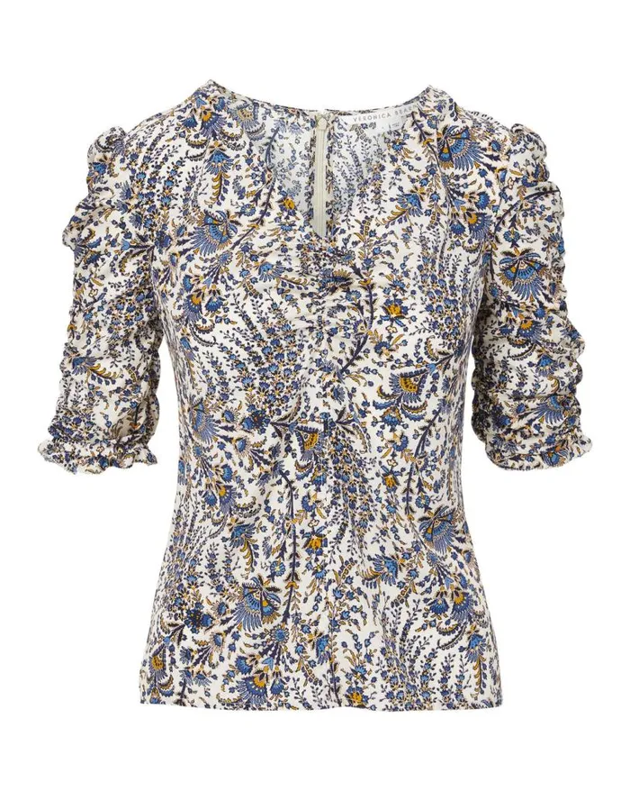 Tops and Tees Shop Veronica Beard Henrieta Floral Top Ecru Multi