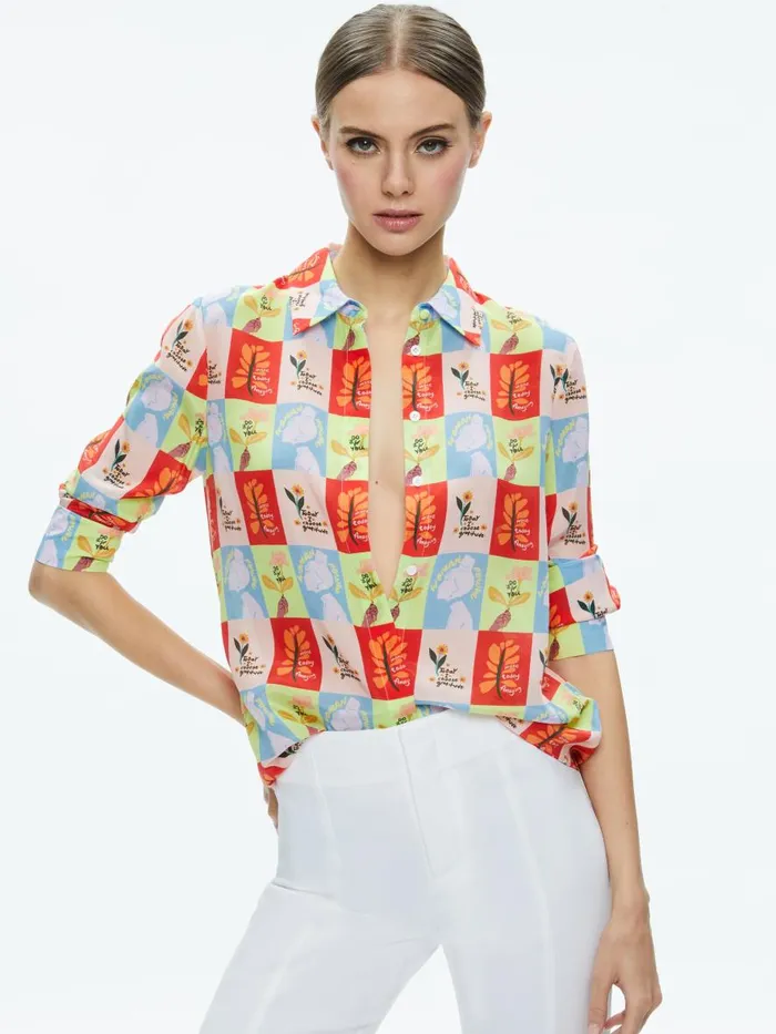 Tops Women Alice Olivia AO X ORIS EDDU WILLA PLACKET TOP Blair Z Ladies
