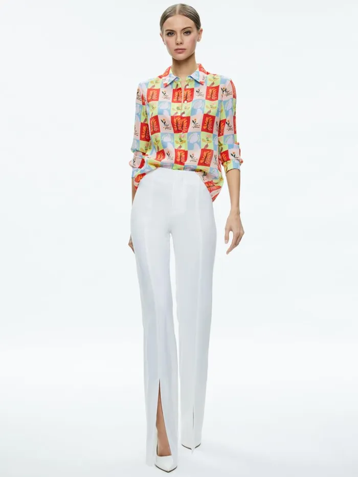 Tops Women Alice Olivia AO X ORIS EDDU WILLA PLACKET TOP Blair Z Ladies