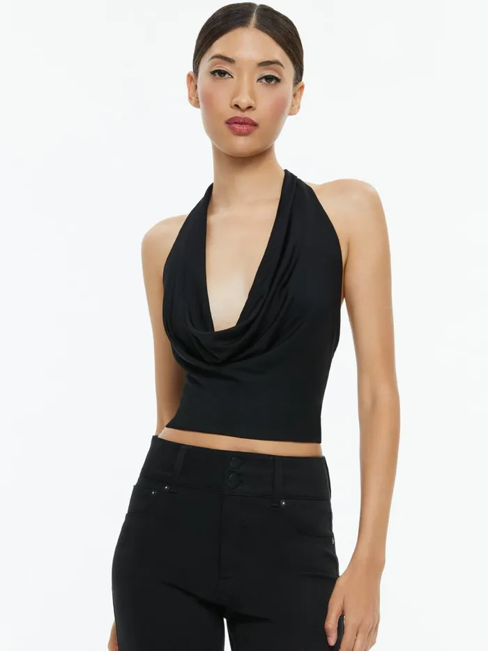 Tops Women Alice Olivia AYANNA CROPPED HALTER TOP Black
