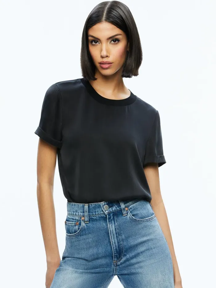 Tops Women Alice Olivia BRADEN DROP SHOULDER TEE Black