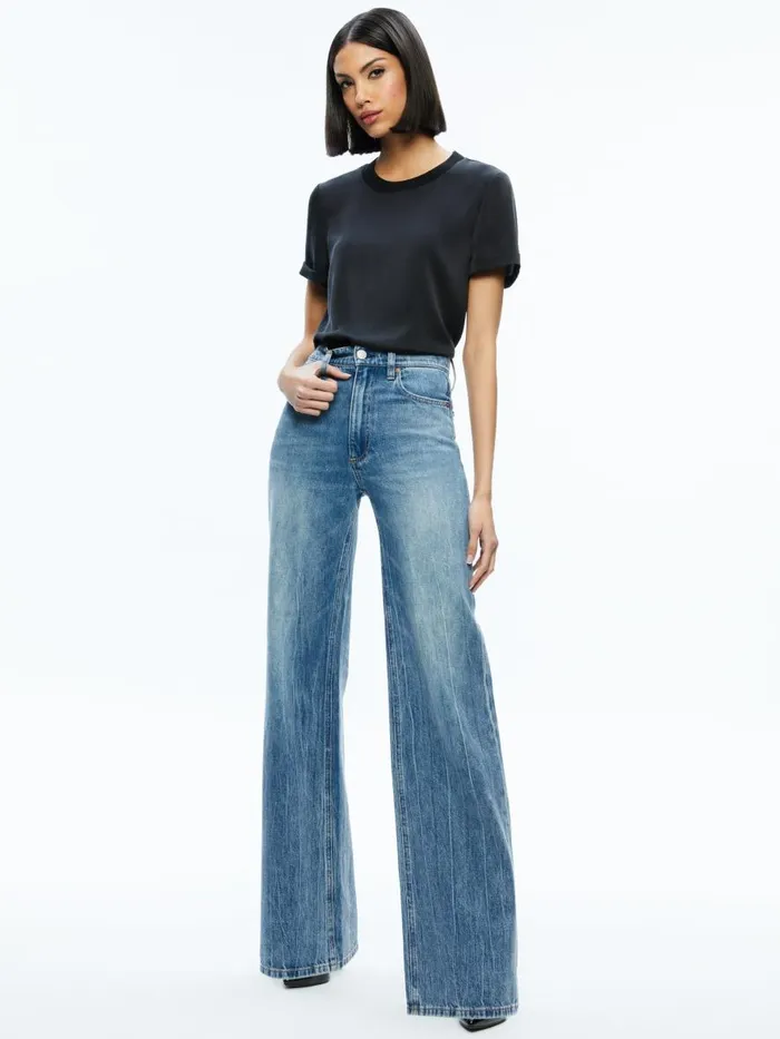 Tops Women Alice Olivia BRADEN DROP SHOULDER TEE Black