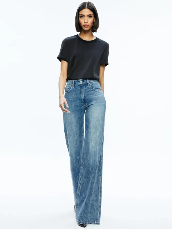 Tops Women Alice Olivia BRADEN DROP SHOULDER TEE Black