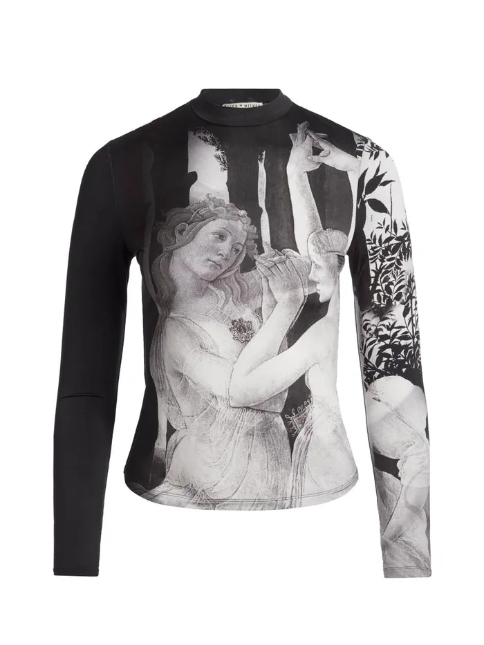 Tops Women Alice Olivia DELAINA LONG SLEEVE MOCK NECK TOP Renaissance Fresco