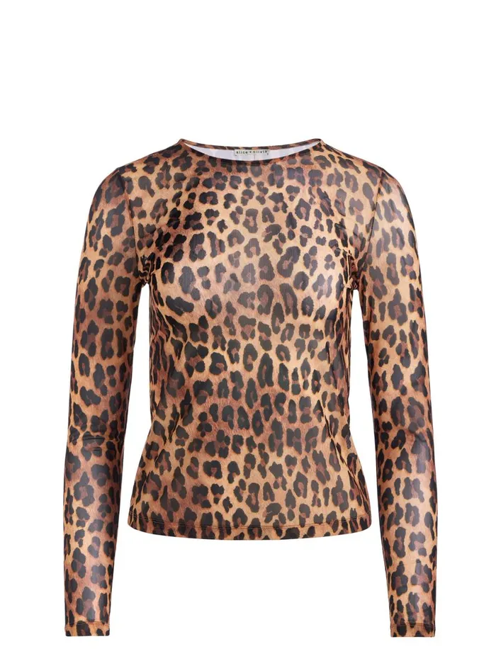 Tops Women Alice Olivia DELAINA MESH LONG SLEEVE TOP Italian Landscape