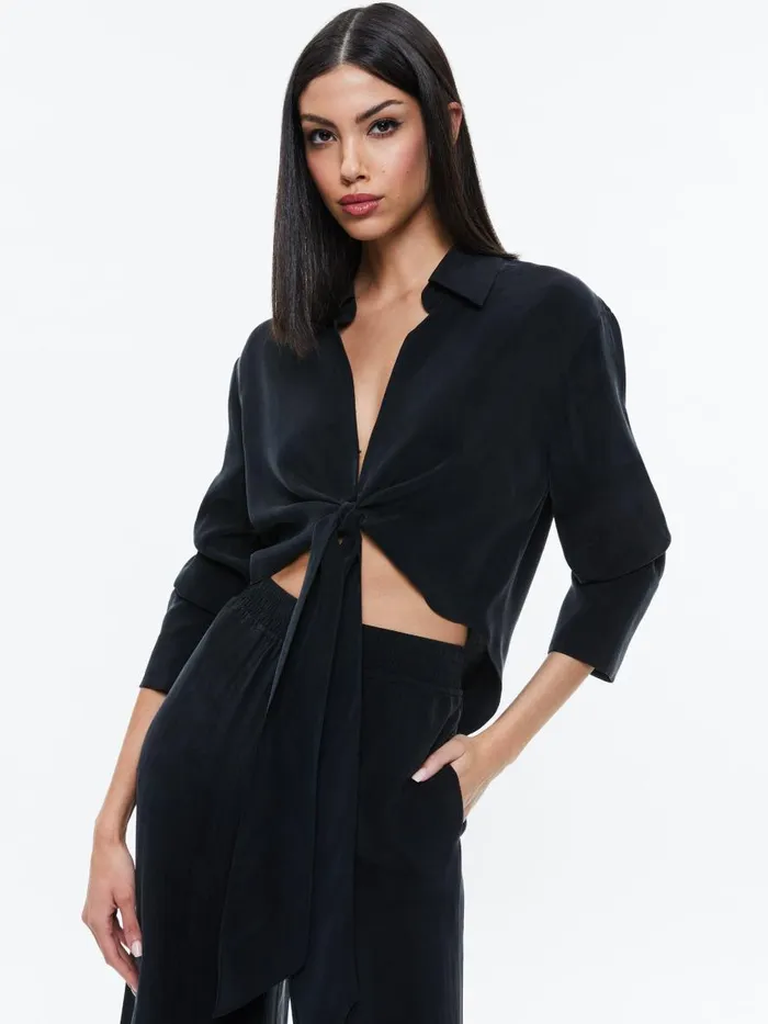 Tops Women Alice Olivia HANNON TIE FRONT BLOUSE Black
