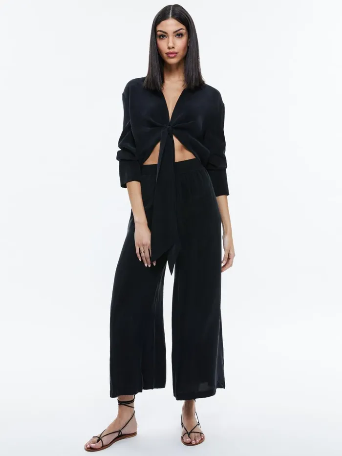 Tops Women Alice Olivia HANNON TIE FRONT BLOUSE Black