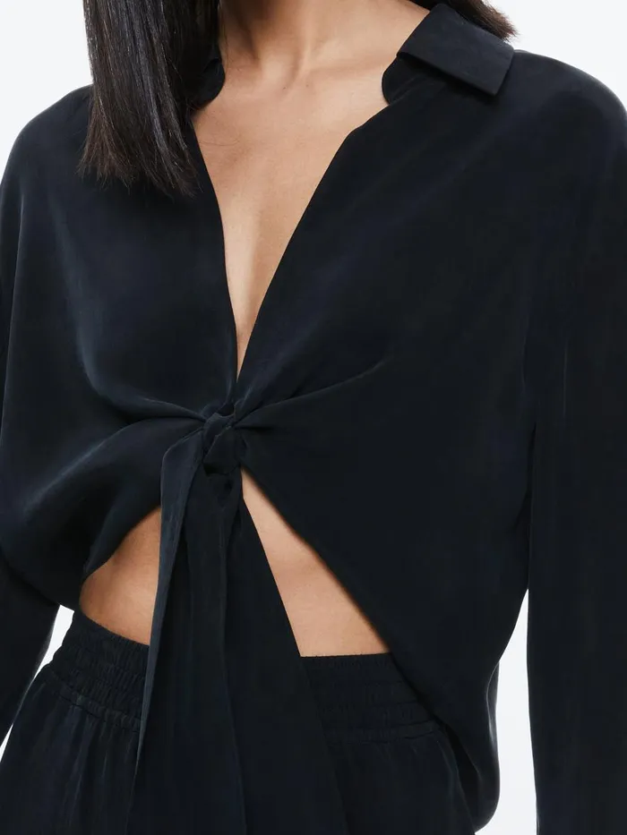 Tops Women Alice Olivia HANNON TIE FRONT BLOUSE Black
