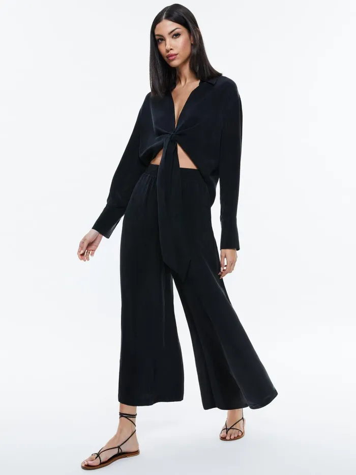 Tops Women Alice Olivia HANNON TIE FRONT BLOUSE Black