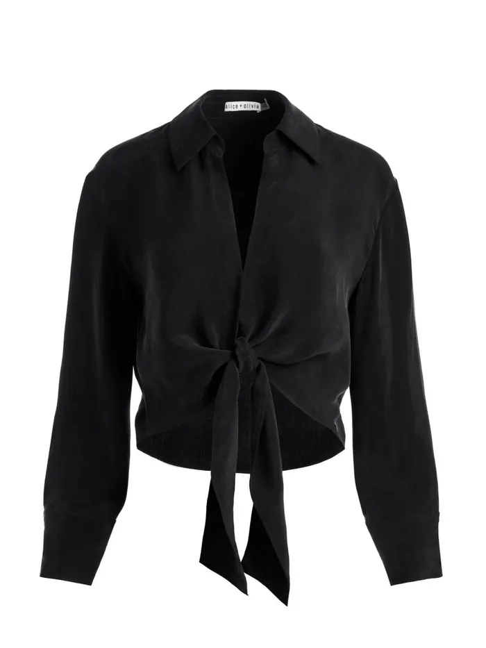Tops Women Alice Olivia HANNON TIE FRONT BLOUSE Black