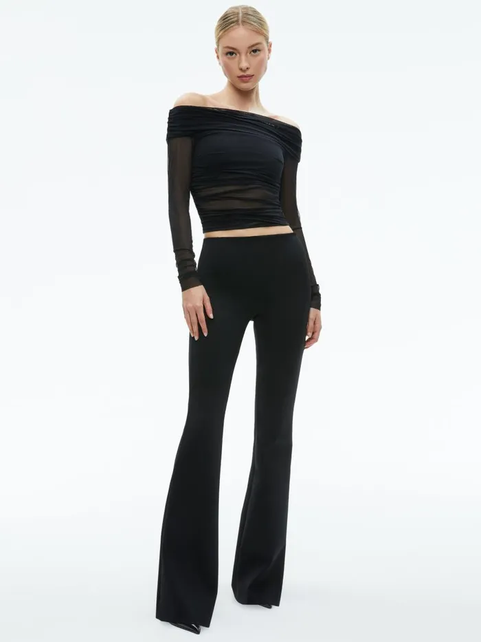 Tops Women Alice Olivia ISADOLA OVER THE SHOULDER RUCHED LONG SLEEVE TOP Black