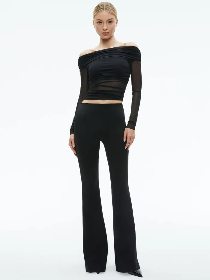 Tops Women Alice Olivia ISADOLA OVER THE SHOULDER RUCHED LONG SLEEVE TOP Black