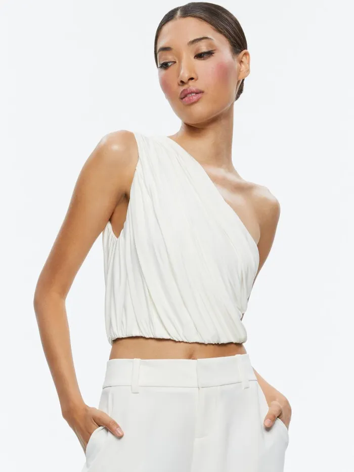 Tops Women Alice Olivia JEANE DRAPED CROPPED TOP Off White
