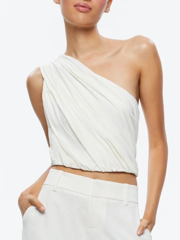 Tops Women Alice Olivia JEANE DRAPED CROPPED TOP Off White