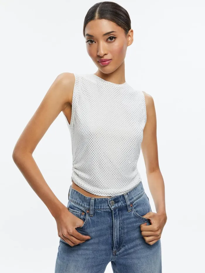 Tops Women Alice Olivia KAPPA EMBELLISHED CROPPED TANK Off Whiteclear