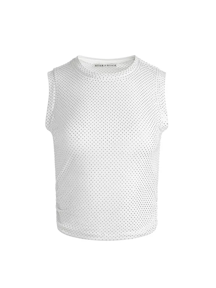 Tops Women Alice Olivia KAPPA EMBELLISHED CROPPED TANK Off Whiteclear