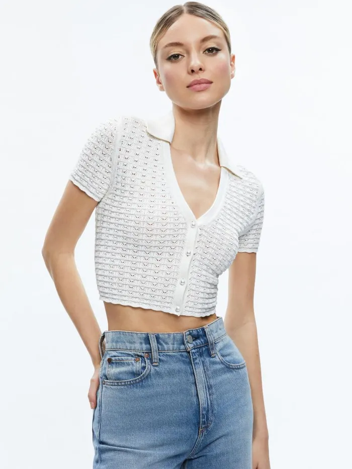 Tops Women Alice Olivia LINDA CROPPED POLO Soft White