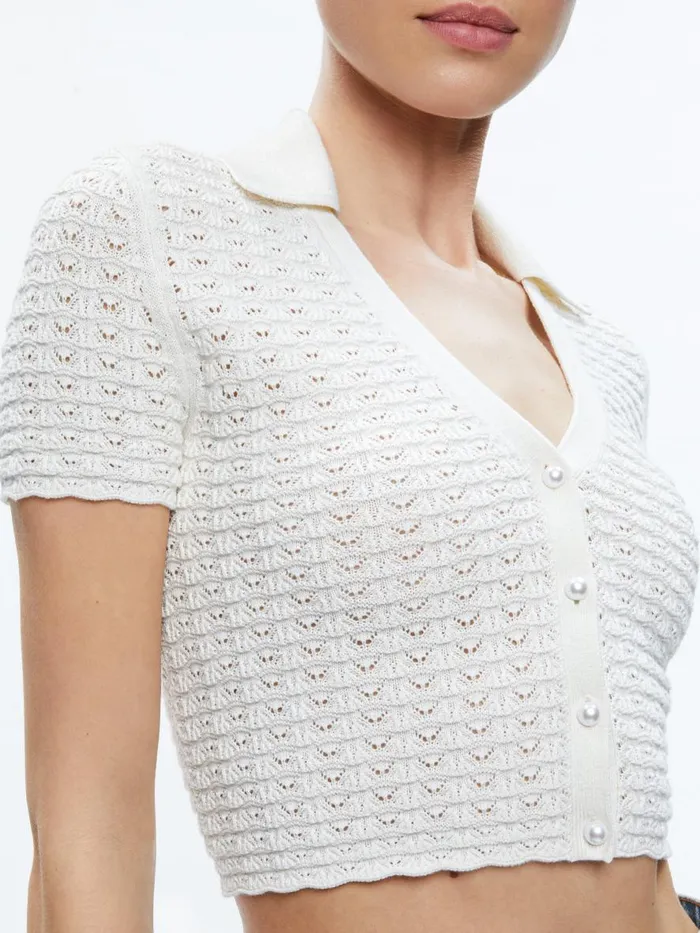 Tops Women Alice Olivia LINDA CROPPED POLO Soft White