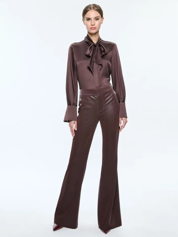 Tops Women Alice Olivia LLOYD SLIT SLEEVE BUTTON DOWN BLOUSE Espresso