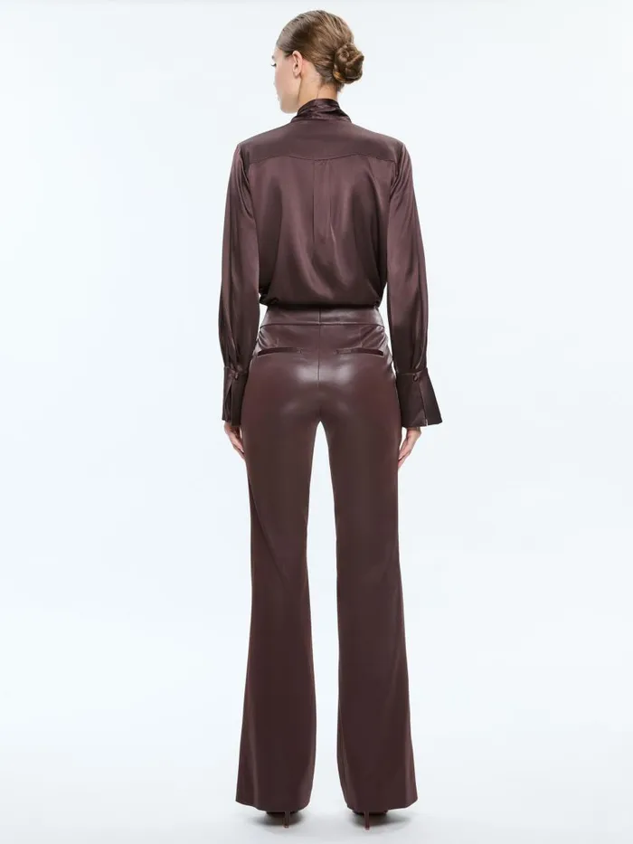 Tops Women Alice Olivia LLOYD SLIT SLEEVE BUTTON DOWN BLOUSE Espresso