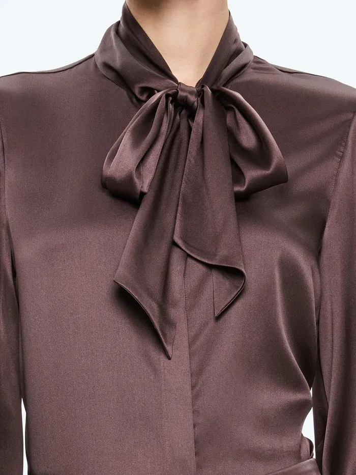 Tops Women Alice Olivia LLOYD SLIT SLEEVE BUTTON DOWN BLOUSE Espresso
