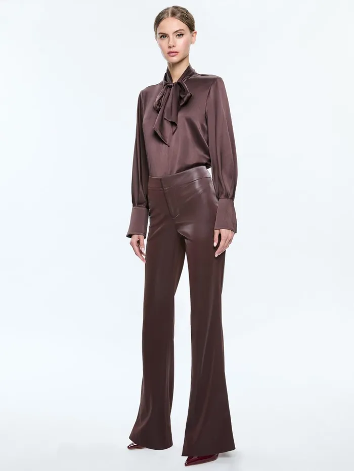 Tops Women Alice Olivia LLOYD SLIT SLEEVE BUTTON DOWN BLOUSE Espresso