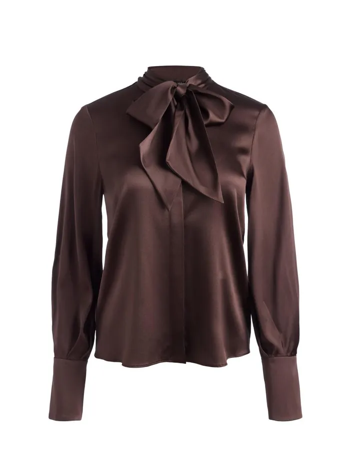 Tops Women Alice Olivia LLOYD SLIT SLEEVE BUTTON DOWN BLOUSE Espresso