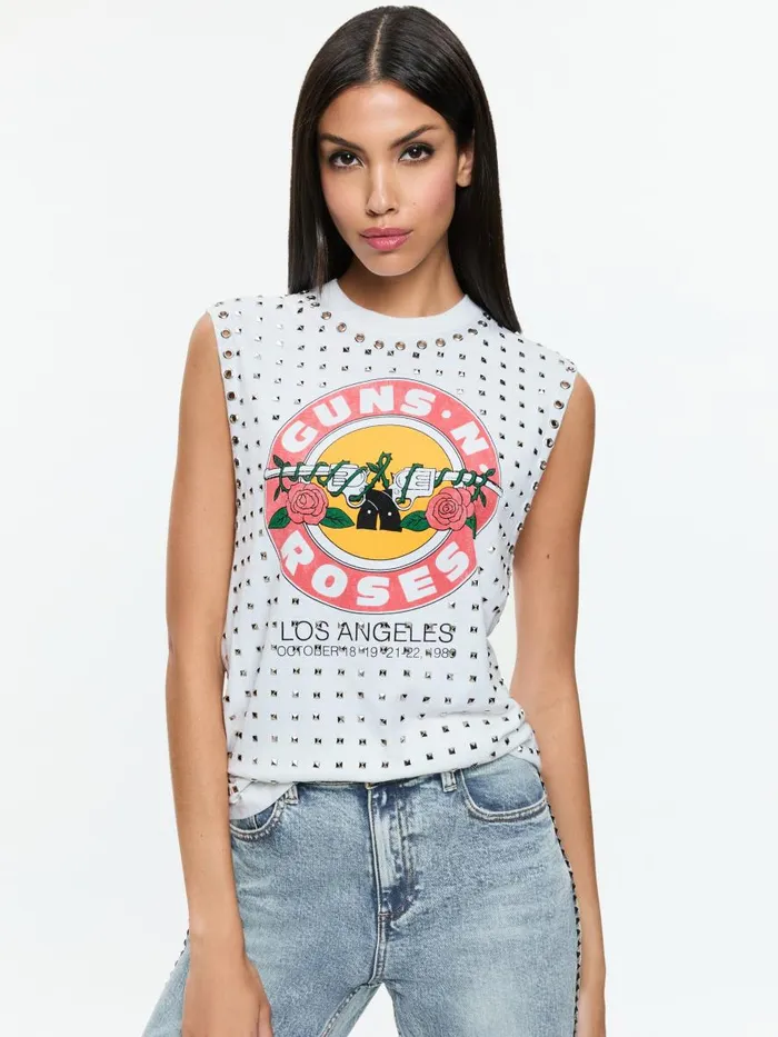 Tops Women Alice Olivia MICAH EMBELLISHED MUSCLE TANK Off White Multi