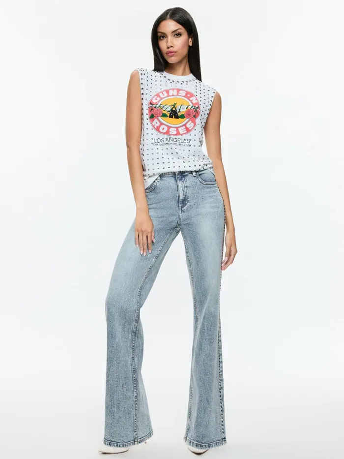 Tops Women Alice Olivia MICAH EMBELLISHED MUSCLE TANK Off White Multi