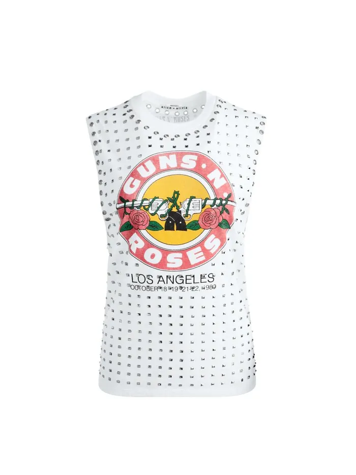 Tops Women Alice Olivia MICAH EMBELLISHED MUSCLE TANK Off White Multi