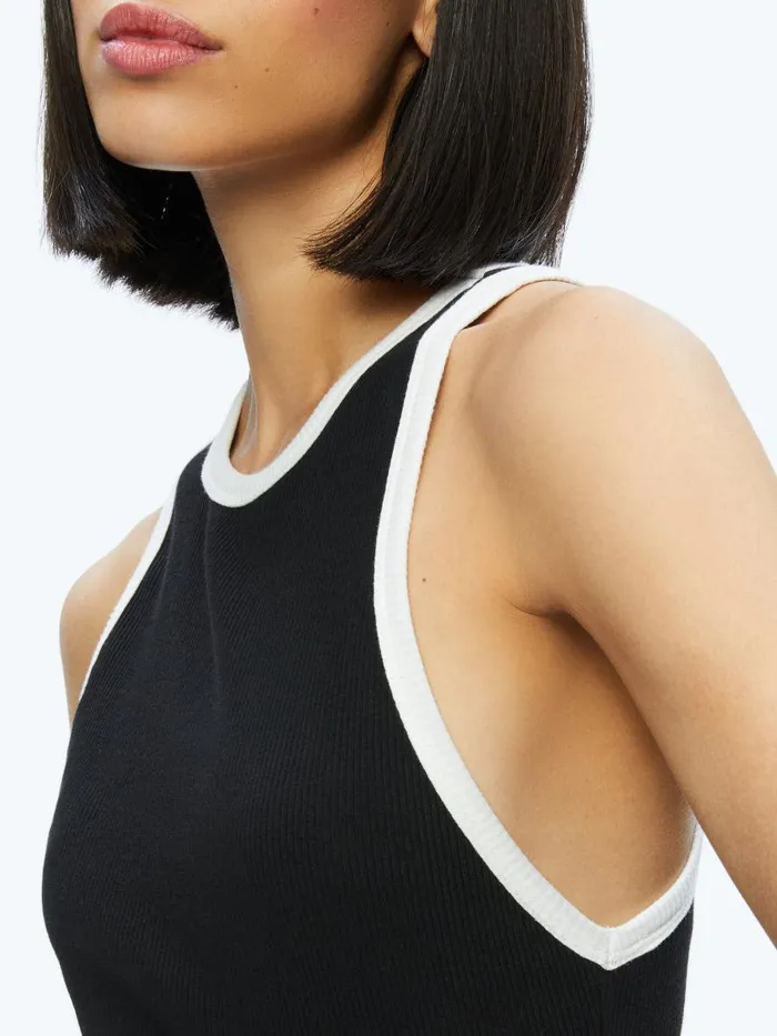 Tops Women Alice Olivia MIRTHA RIBBED RACERBACK TANK Blackoff White