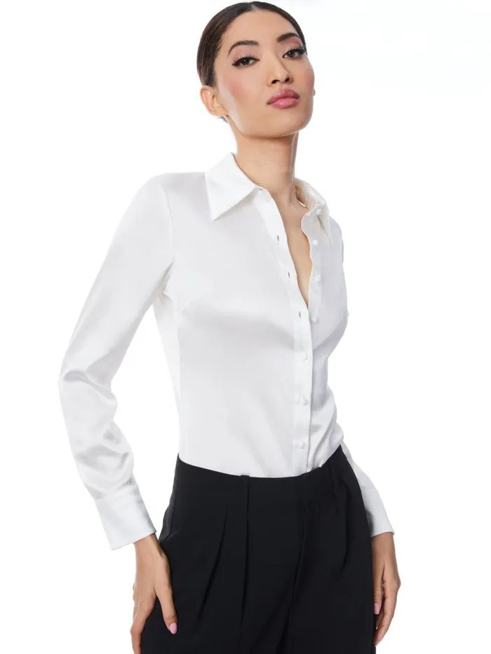 Tops Women Alice Olivia WILLA FITTED PLACKET TOP Black