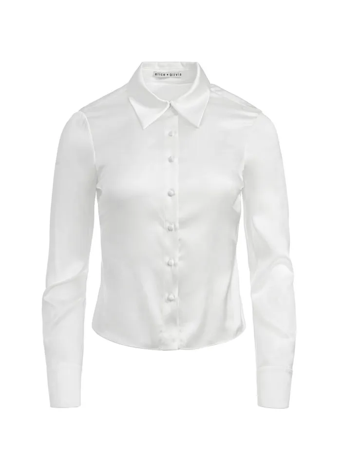 Tops Women Alice Olivia WILLA FITTED PLACKET TOP Black