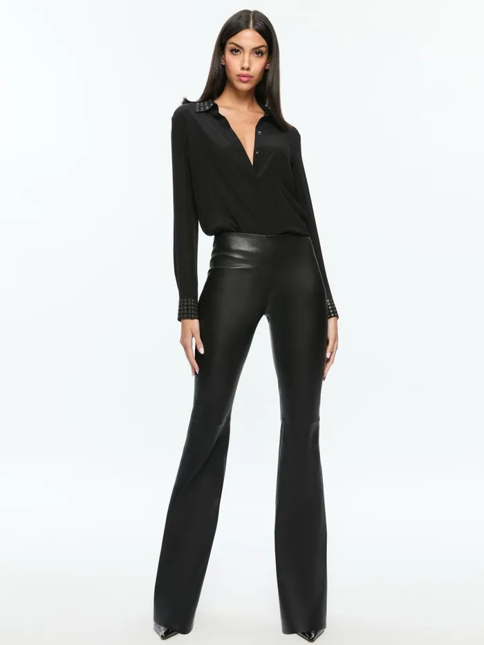 Tops Women Alice Olivia WILLA OVERSIZED BUTTON DOWN WITH GROMMET DETAIL Black