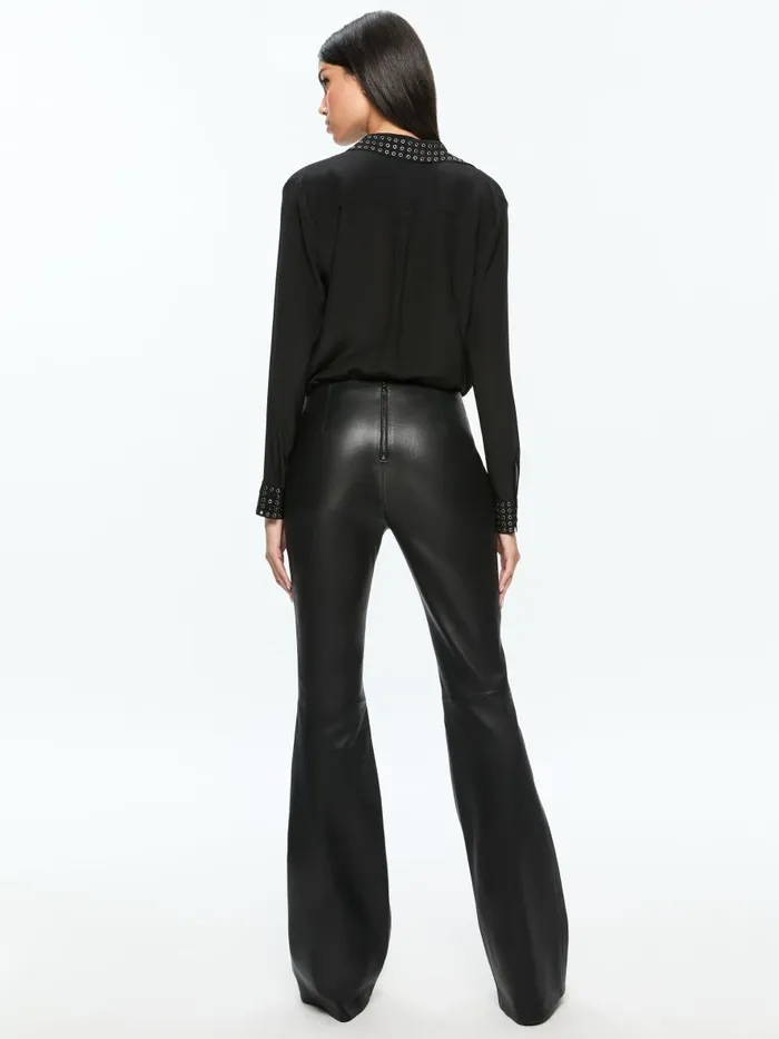 Tops Women Alice Olivia WILLA OVERSIZED BUTTON DOWN WITH GROMMET DETAIL Black