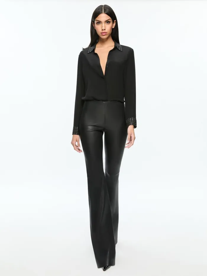 Tops Women Alice Olivia WILLA OVERSIZED BUTTON DOWN WITH GROMMET DETAIL Black